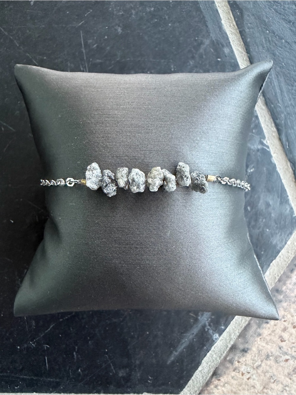 14kt. White gold Raw Diamond Nugget Beaded Bracelet 8” long